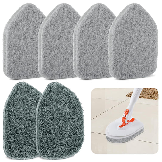 Wlich Scouring Pads Microfiber Cloth Refills 6 Pack Fit Tub Tile Scrubber Brush Cleaning Reusable Scouring Scrub Pad and Microfiber Scrub Pads Set for Cleaning Bathroom Kitchen Toilet Tile Sink