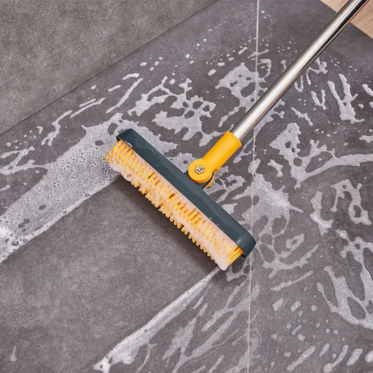 3-in-1 Floor Scrub Brush with Squeegee and Rotating Head