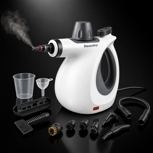 SteamPro handheld steam cleaner with attachments